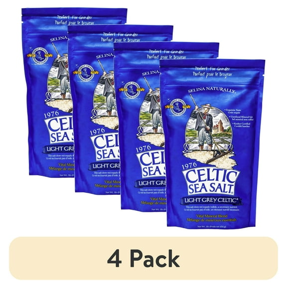 (4 pack) Celtic Sea Salt Light Grey Sea Salt Resealable Bag Kosher Certified 16 oz