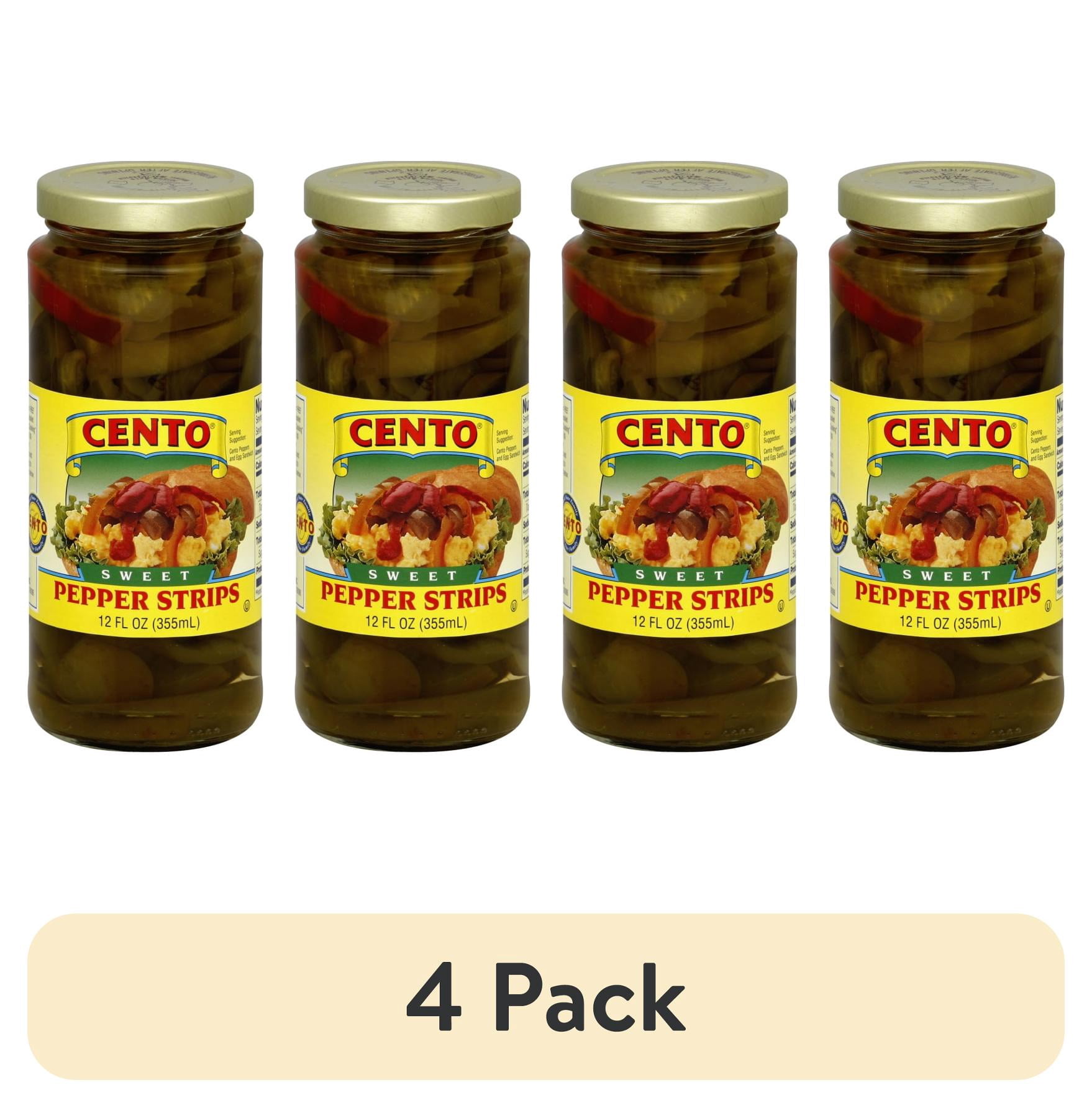 (4 pack) Cento Sweet Pepper Strips, Jarred Vegetables, 12 oz