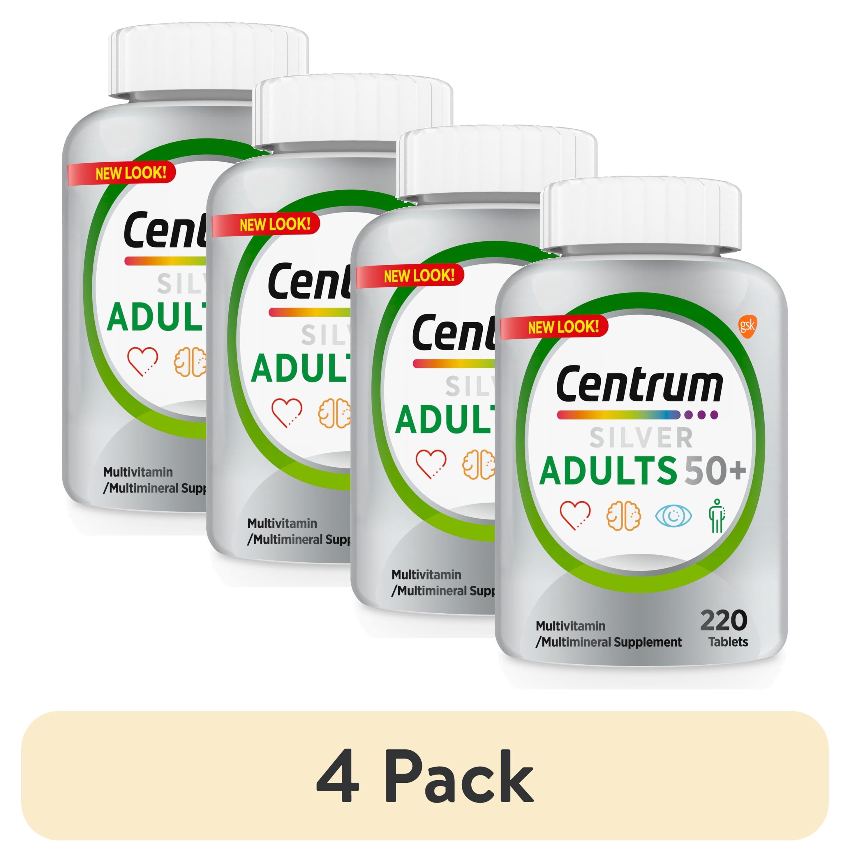 (4 pack) Centrum Silver Multivitamin for Adults 50 Plus, Multivitamin/Multimineral Supplement, 220 Tablets