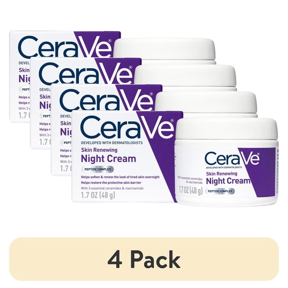 (4 pack) CeraVe Moisturizer Skin Renewing Night Face Cream with Peptides & Hyaluronic Acid for All Skin Types 1.7 oz