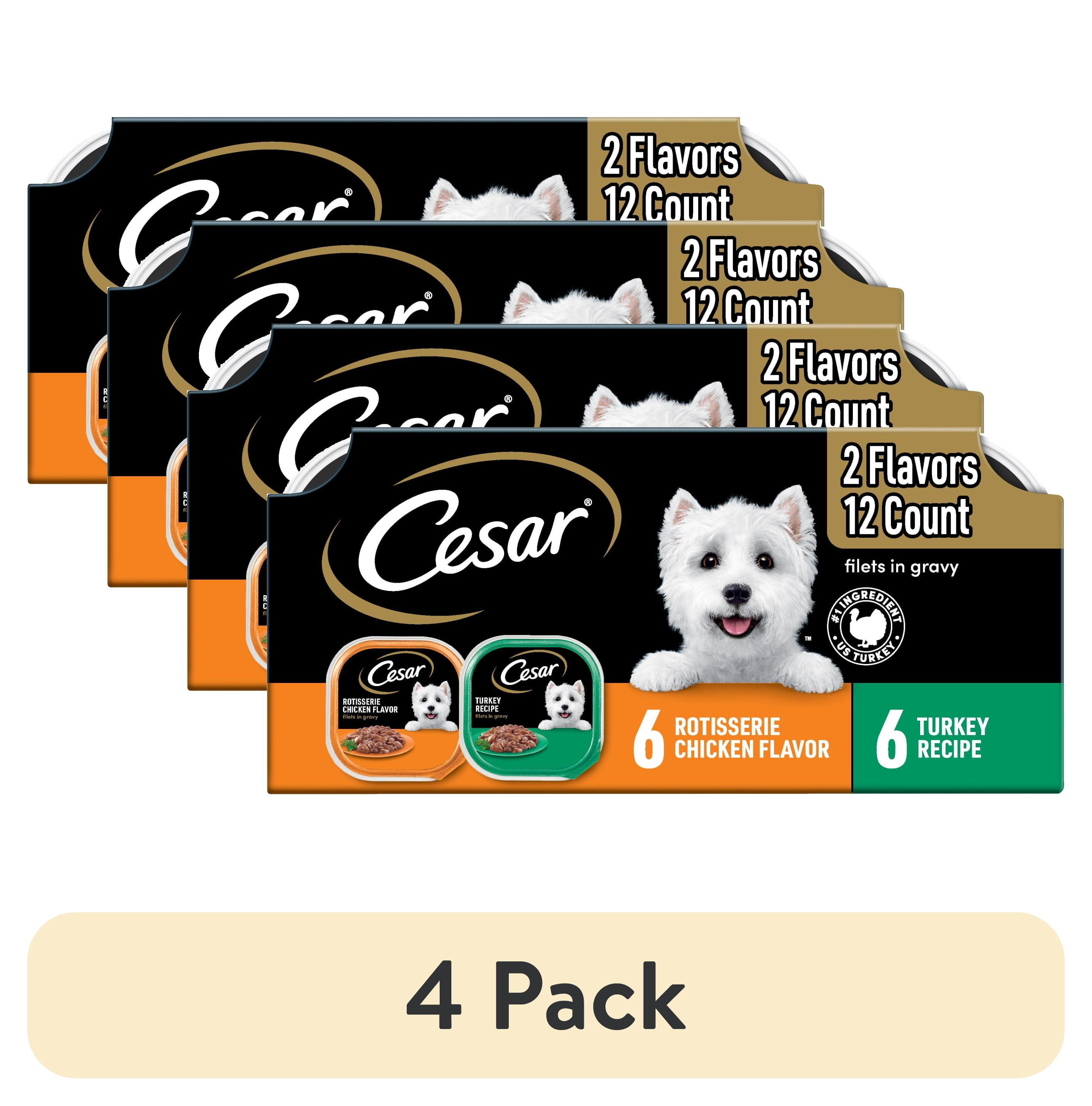(4 pack) Cesar Filets in Gravy Poultry Flavor Variety Wet Dog Food Adult, 3.5 oz Easy Peel Trays (12 Pack)