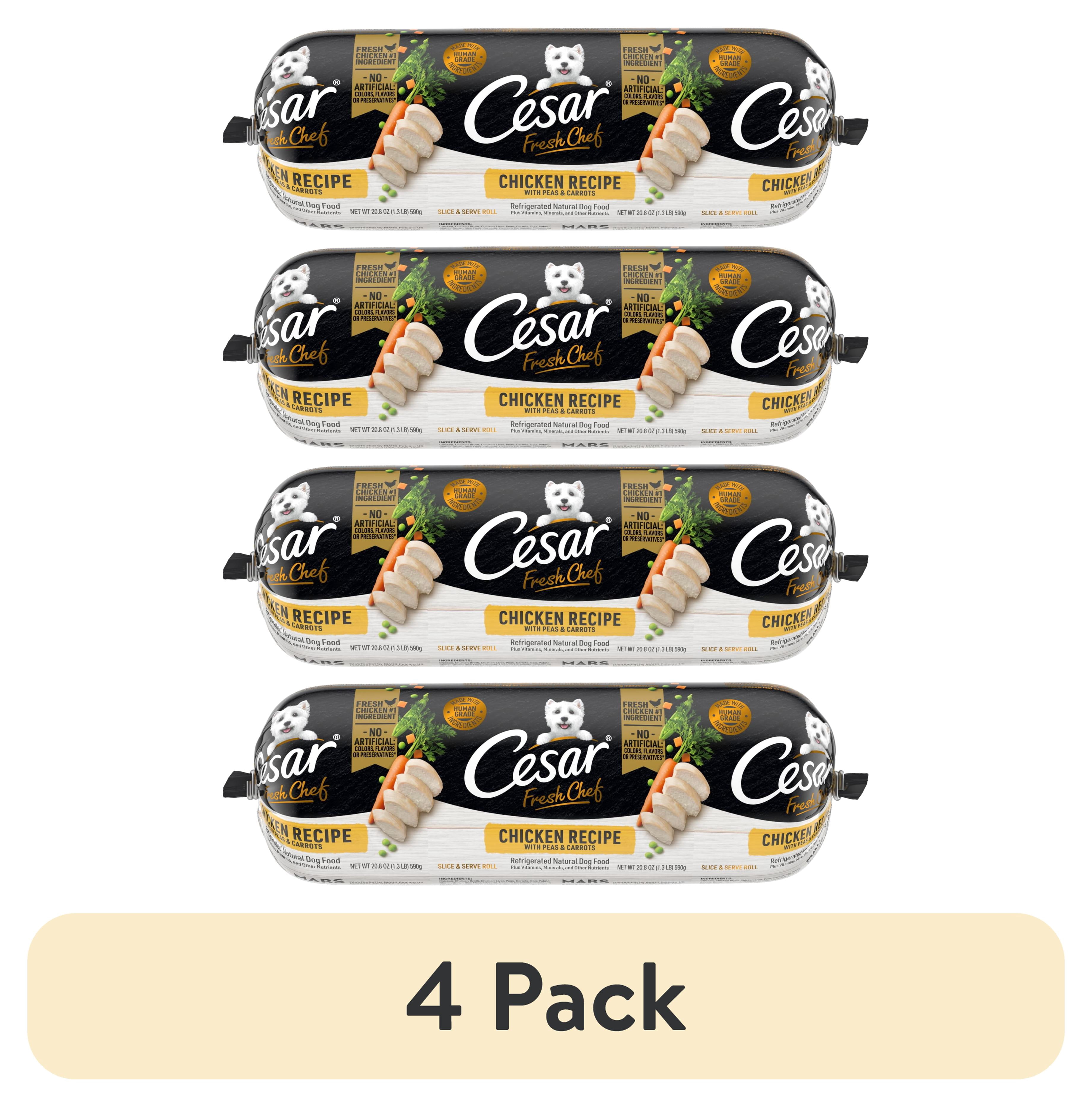 (4 pack) Cesar Fresh Chef Chicken With Peas And Carrots Refrigerated Dog Food Adult, 1.3 Lb. Roll