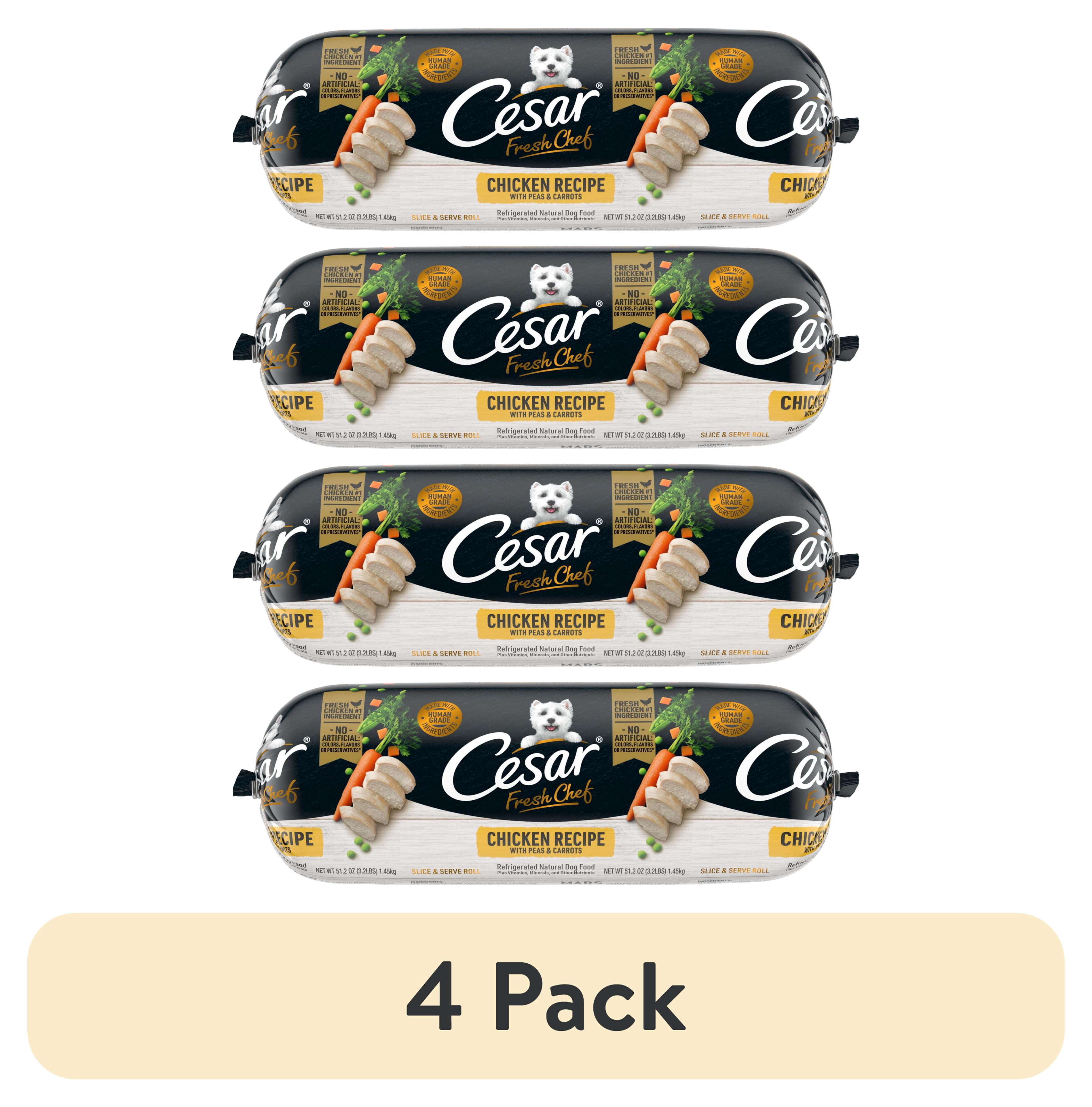(4 pack) Cesar Fresh Chef Chicken With Peas & Carrots Wet Dog Food For Adult Dogs, 3.2 Lb Roll