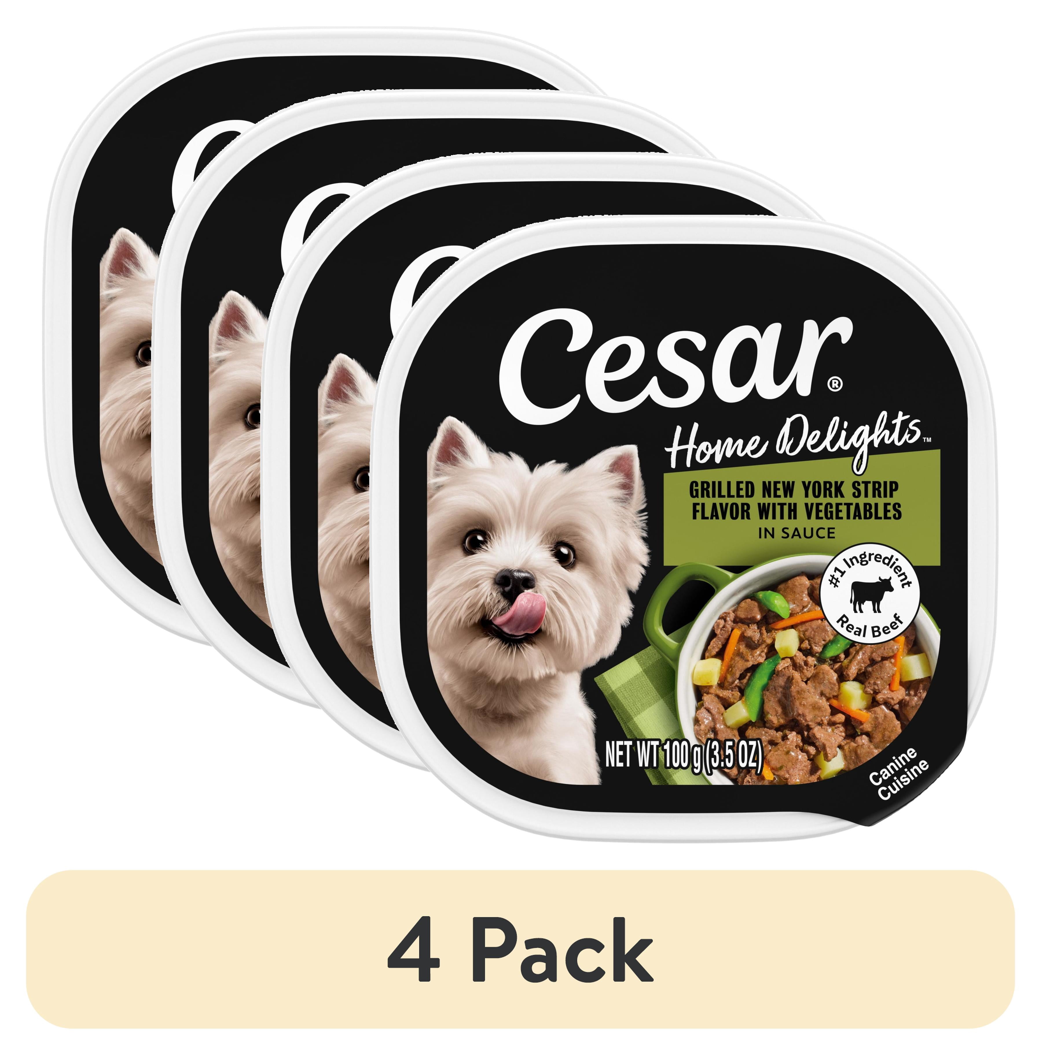(4 pack) Cesar Home Delights Adult Wet Dog Food, Grilled New York Strip Flavor with Vegetables in Sauce, 24 Count