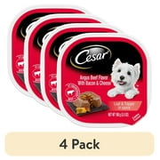 (4 pack) Cesar Loaf And Topper Angus Beef With Bacon And Cheese Wet Dog Food, 3.5 Oz Tray