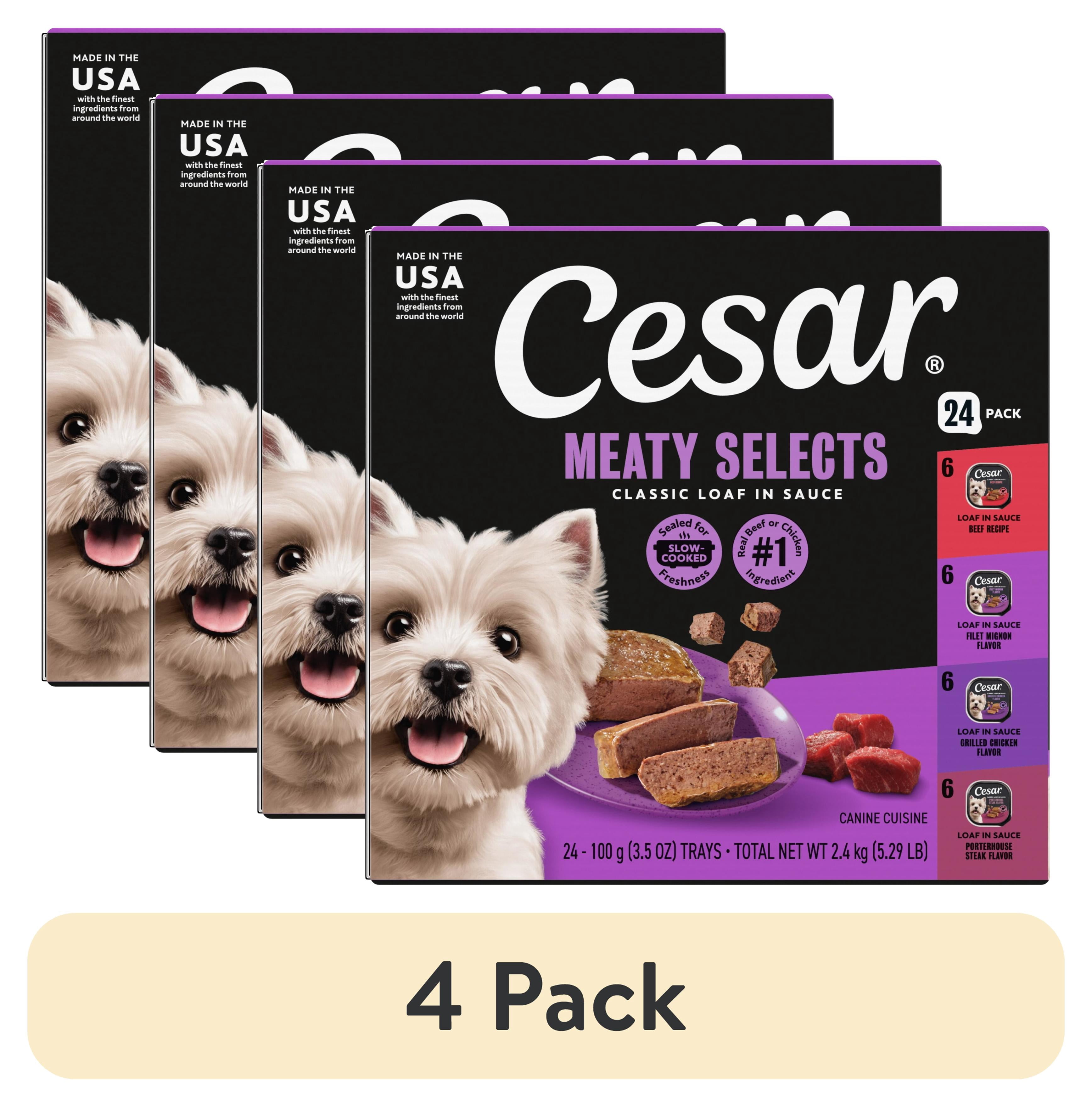 (4 pack) Cesar Loaf In Sauce Beef And Chicken Flavors Adult Wet Dog Food Variety Pack, 3.5 Oz Trays, 24 Ct.