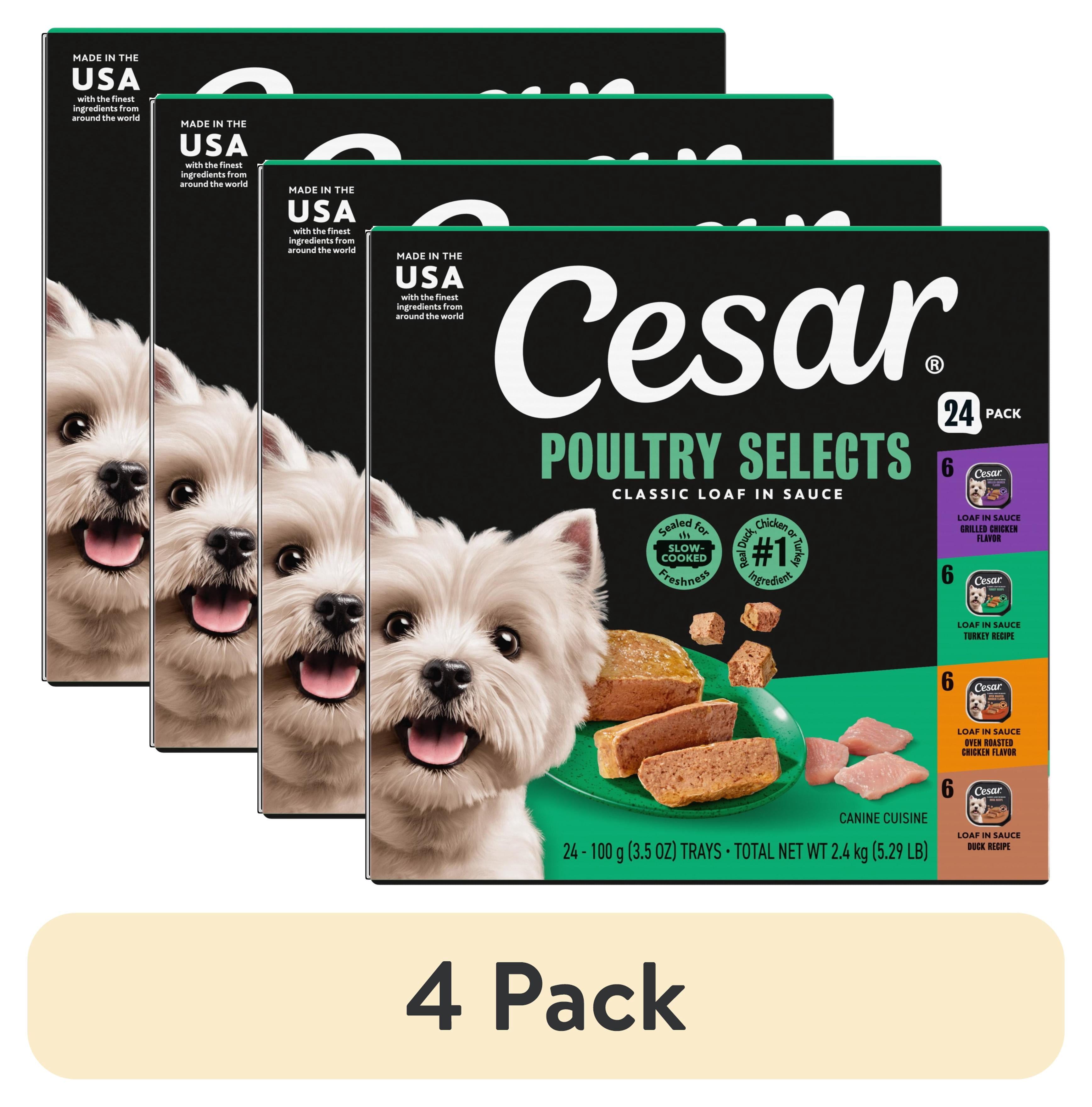 (4 pack) Cesar Loaf In Sauce Poultry Flavors Adult Wet Dog Food Variety Pack, 3.5 Oz Trays, 24 Ct.