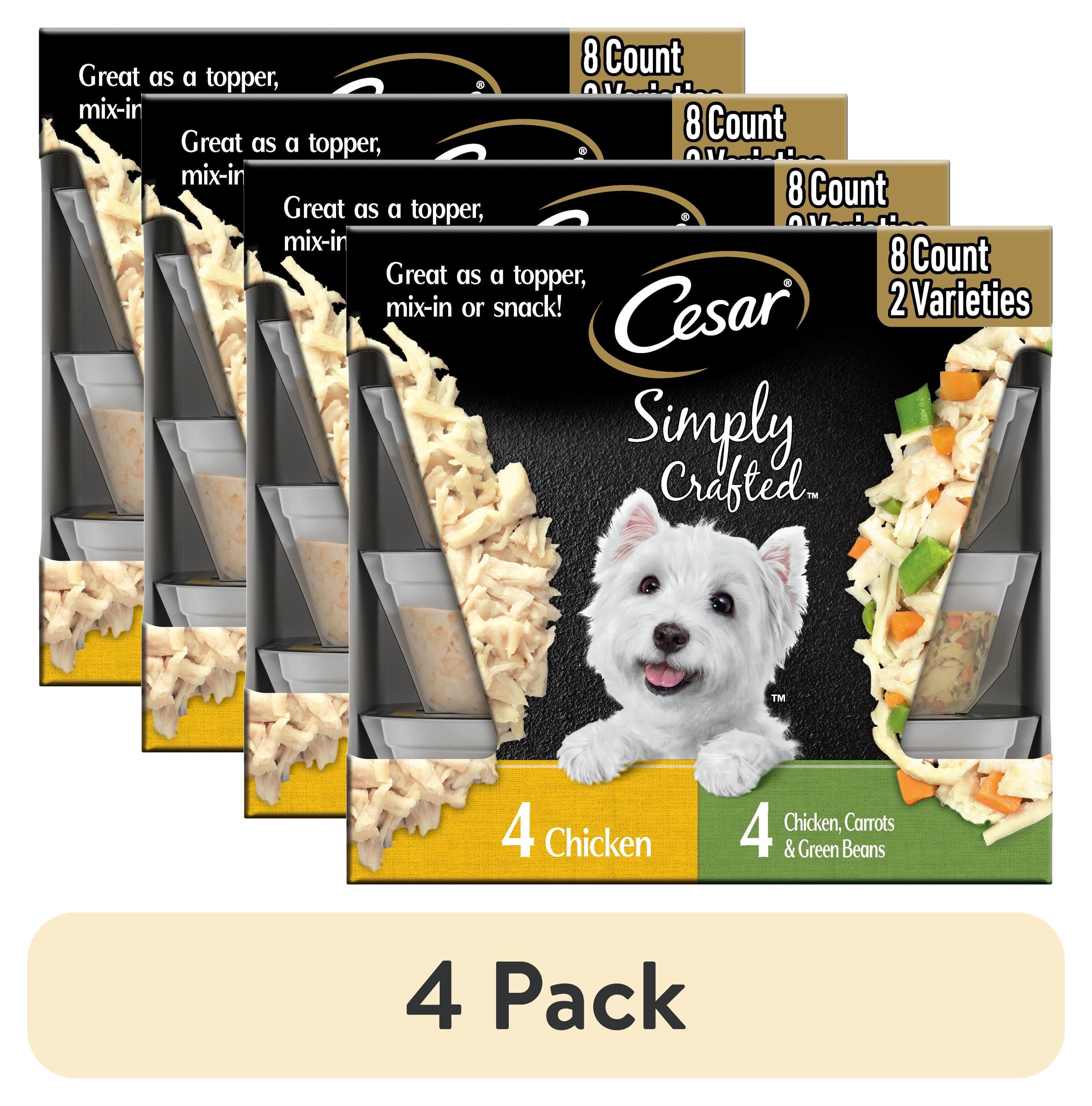(4 pack) Cesar Simply Crafted Chicken Variety Pack Wet Dog Food Meal Toppers, 1.3 oz Tubs (8 Count)