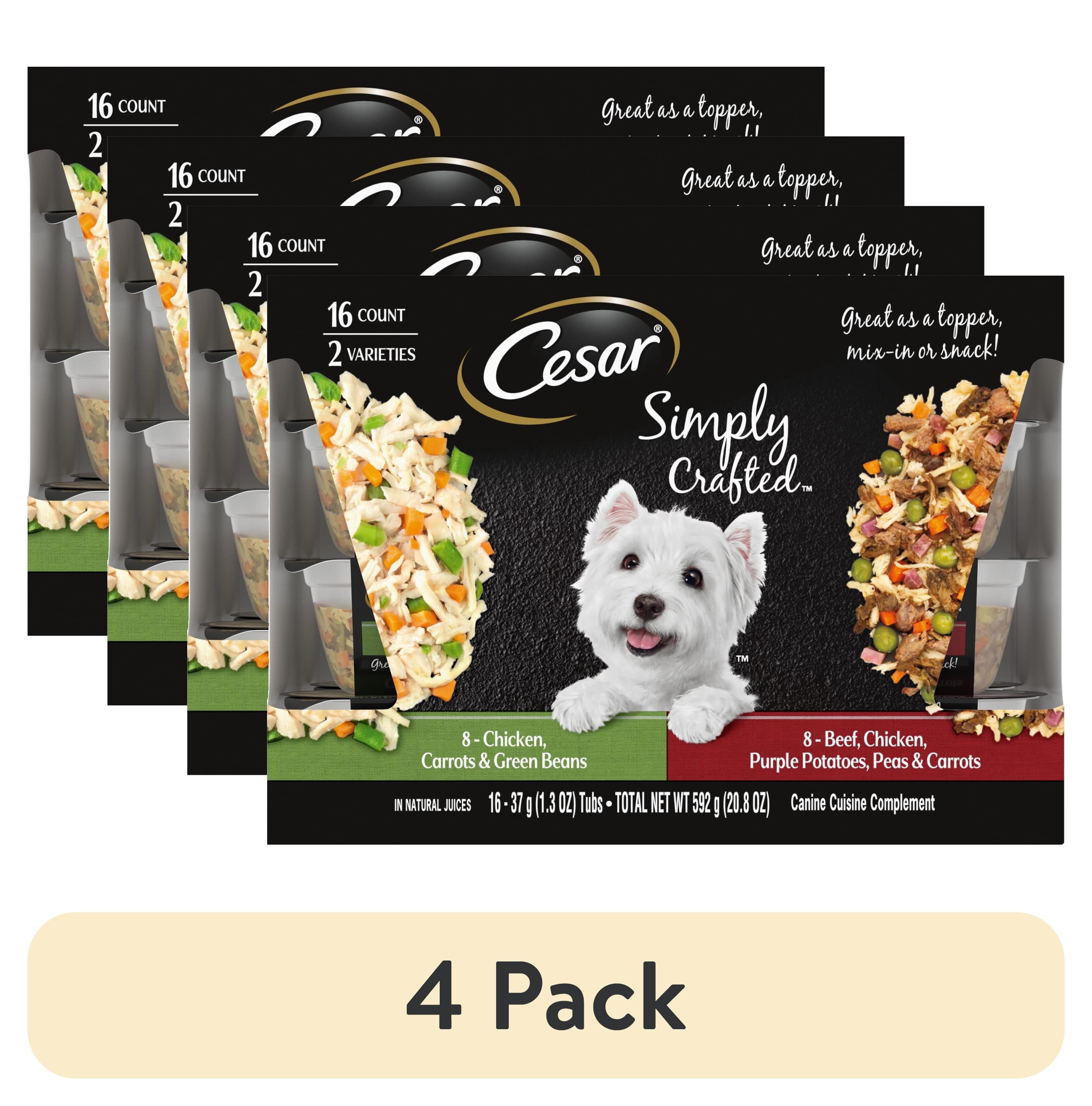 (4 pack) Cesar Simply Crafted Wet Dog Food Variety Pack, 1.3 Oz Tubs (16 Pack)