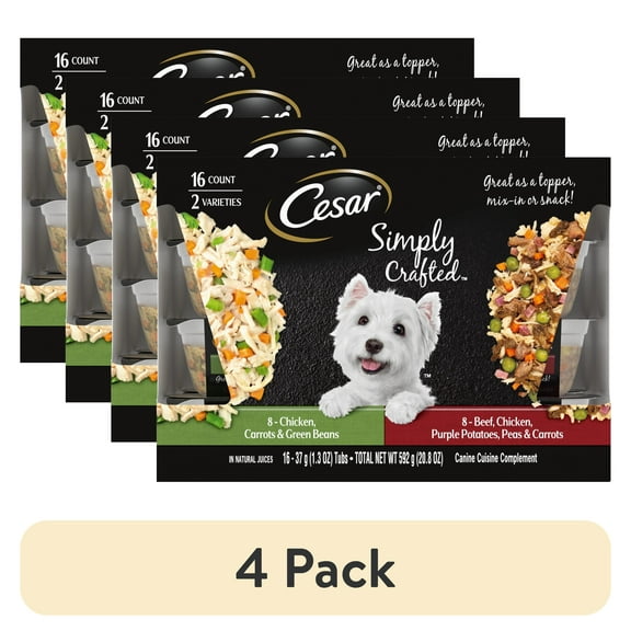 (4 pack) Cesar Simply Crafted Wet Dog Food Variety Pack, 1.3 Oz Tubs (16 Pack)