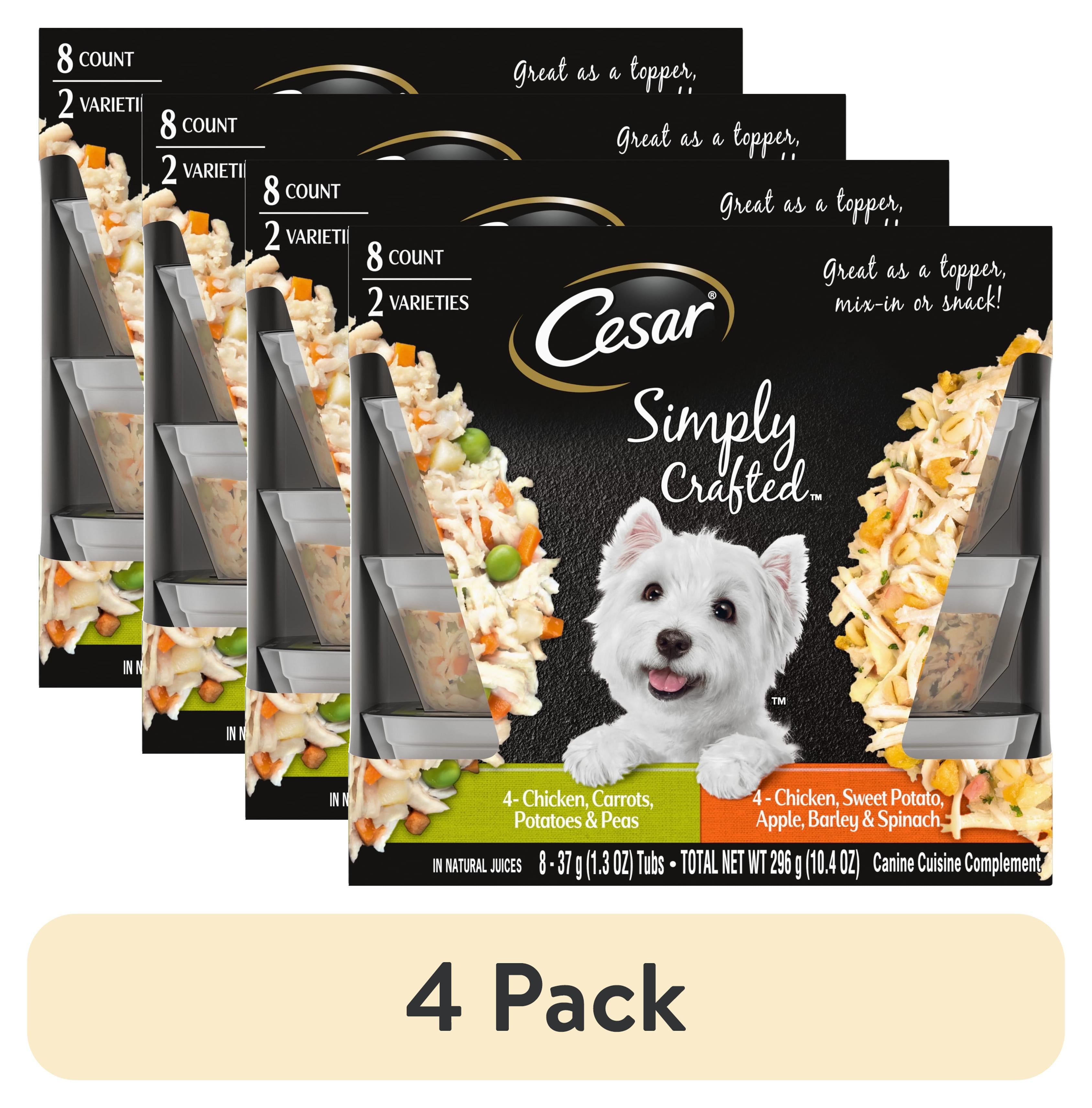 (4 pack) Cesar Simply Crafted Wet Dog Food Variety Pack, 1.3 Oz Tubs (8 Pack)