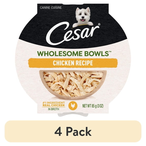 (4 pack) Cesar Wholesome Bowls Chicken Recipe Broth Wet Dog Food, 3 Oz Bowl