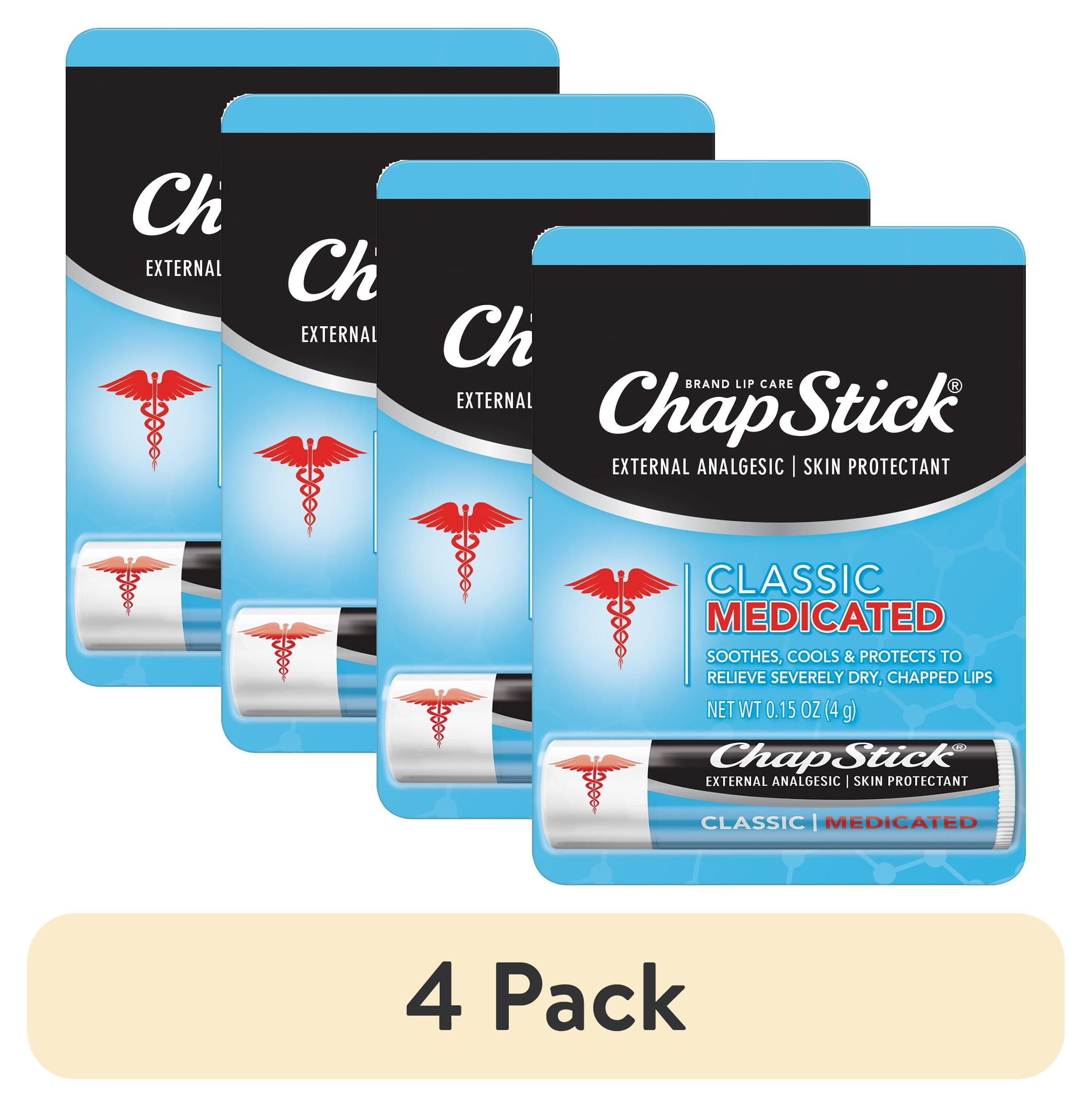 (4 pack) ChapStick Classic (Medicated Flavor, 0.15 Ounce) Lip Balm Tube, Skin Protectant, Lip Care, External Analgesic
