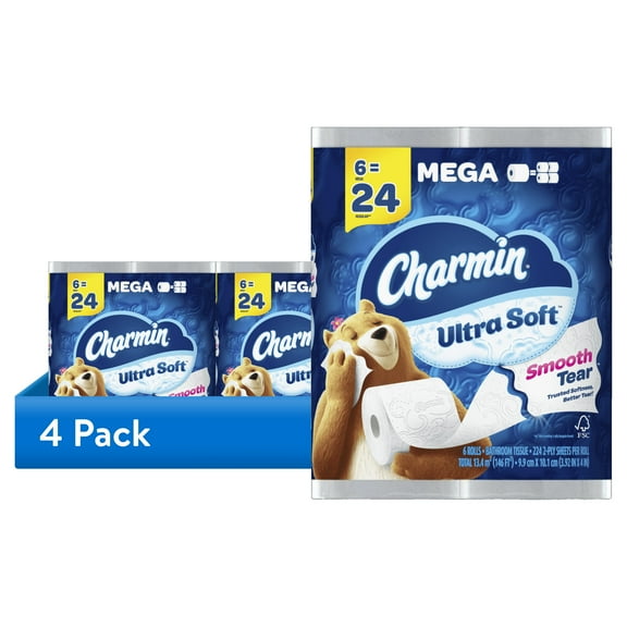 (4 pack) Charmin Ultra Soft Toilet Paper 6 Mega Rolls, 224 Sheets Per Roll