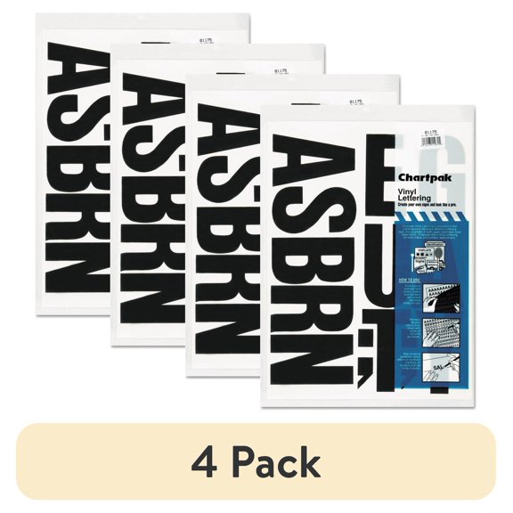 (4 pack) Chartpak 4" H Self-Adhesive Vinyl Capital Letters, Black, 58/pk