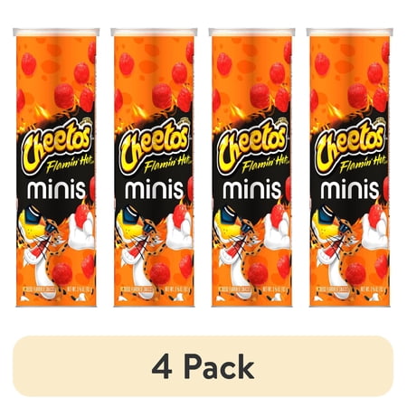 (4 pack) Cheetos Brand Minis Flamin’ Hot Cheese Flavored Canister, 3.625 oz (Packaging may vary)