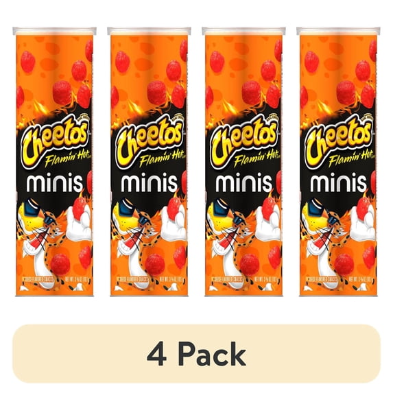 4 pack Cheetos Brand Minis Flamin’ Hot Cheese Flavored Canister, 3.625 oz (Packaging may vary)