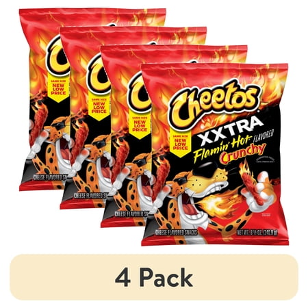 (4 pack) Cheetos Crunchy XXTRA Flamin' Hot Cheese Flavored Snack Chips, 8.5 Ounce Bag (Packaging May Vary)
