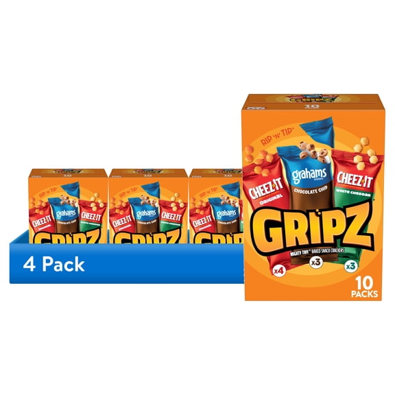 (4 pack) Cheez-It Gripz Original Baked Snack Crackers, Mini Crackers, 10 Count