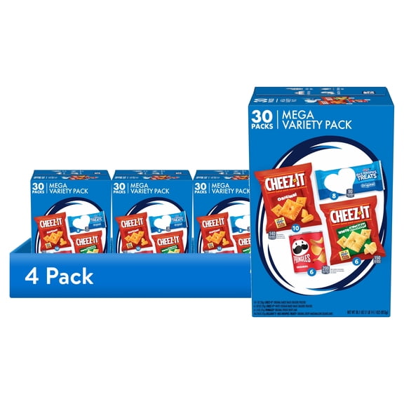 (4 pack) Cheez-It, Pringles & Rice Krispies Variety Pack Lunch Snacks, 30.1 oz, 30 Count