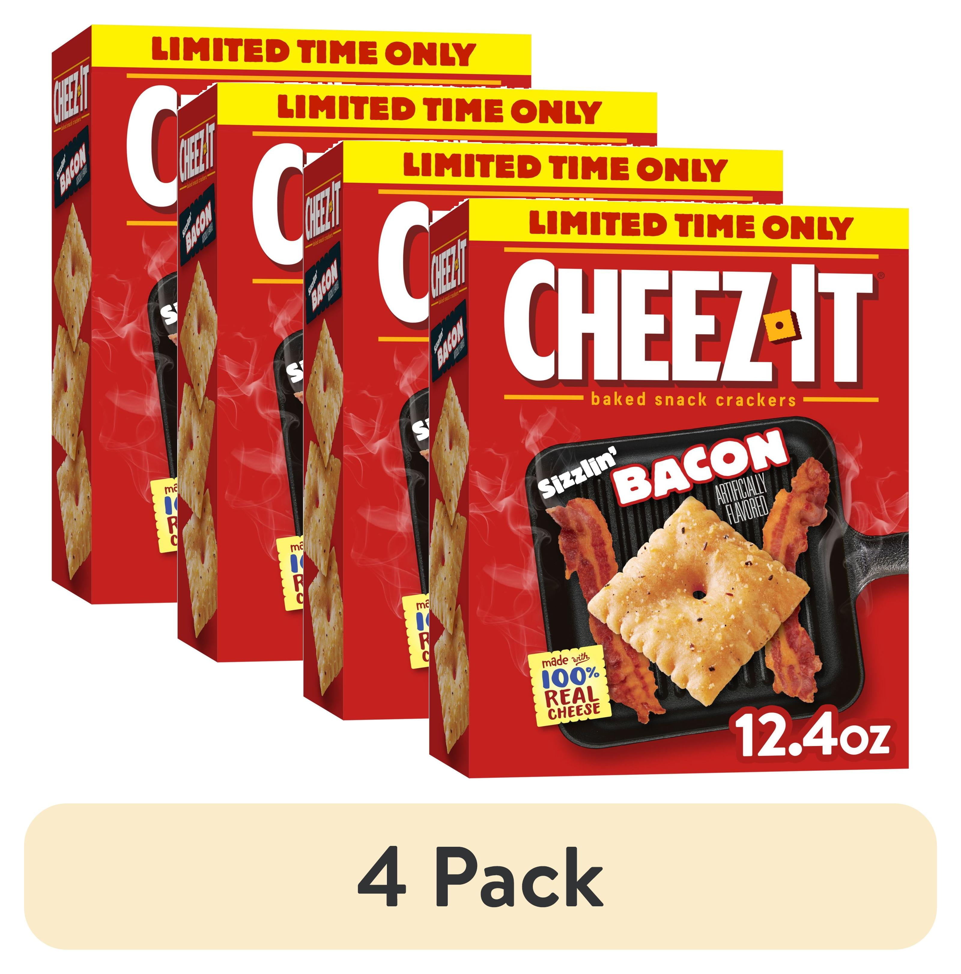 (4 pack) Cheez-It Sizzlin' Bacon Cheese Crackers, Baked Snack Crackers, 12.4 oz