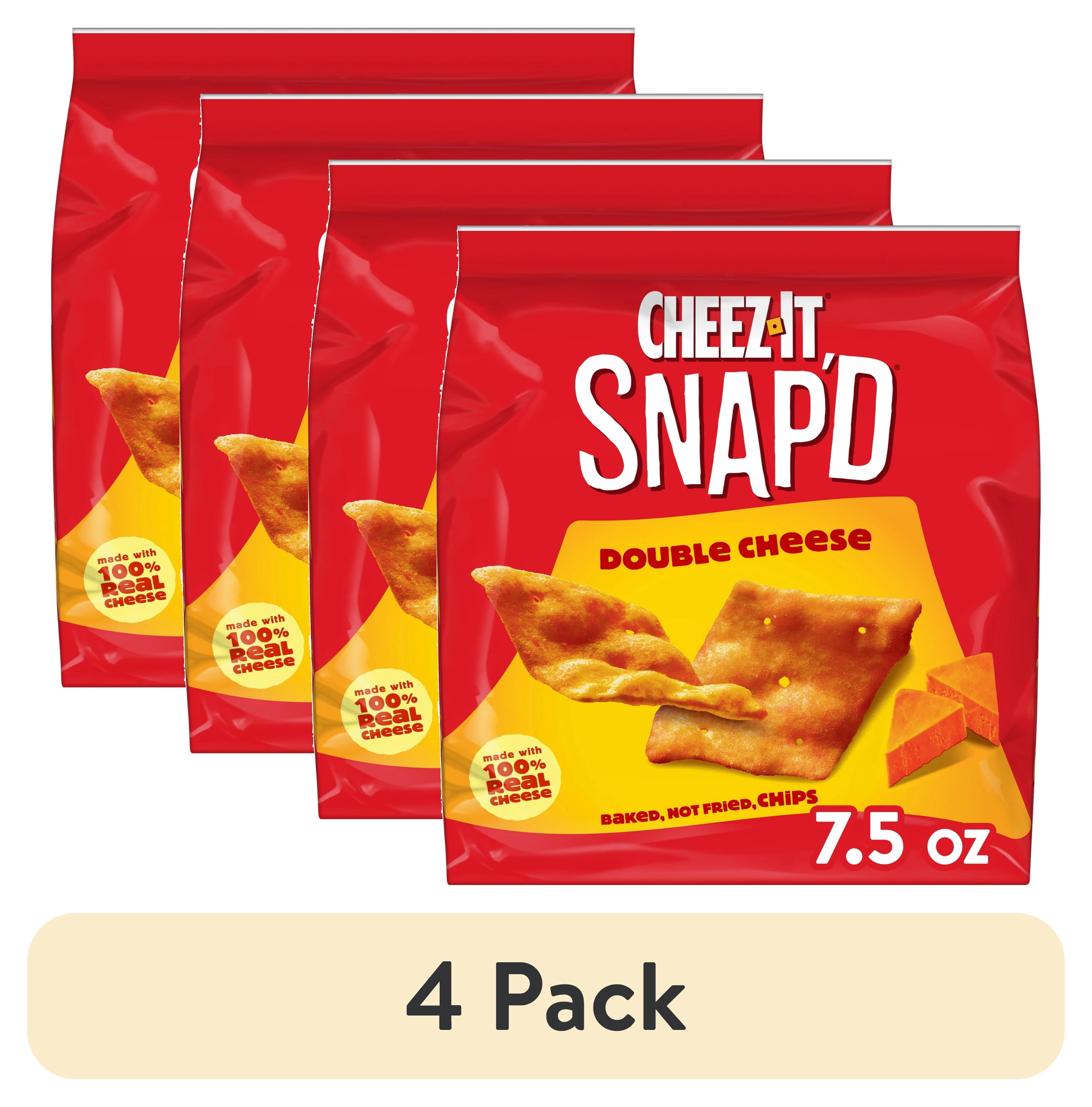 (4 pack) Cheez-It Snap'd Double Cheese Cheesy Baked Chips, Lunch Snacks, 7.5 oz