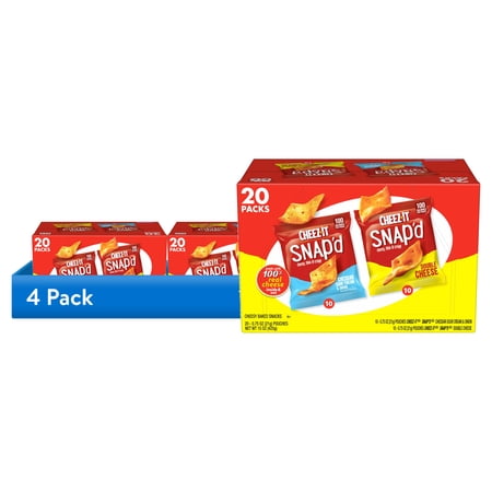 (4 pack) Cheez-It Snap'd Variety Pack Cheese Cracker Chips, Thin Crisps, 20 Count