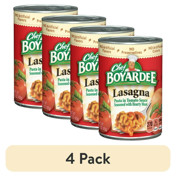 (4 pack) Chef Boyardee Lasagna in Tomato Sauce Seasoned with Meat, Ready-to-Eat Meal, 15 oz. Can