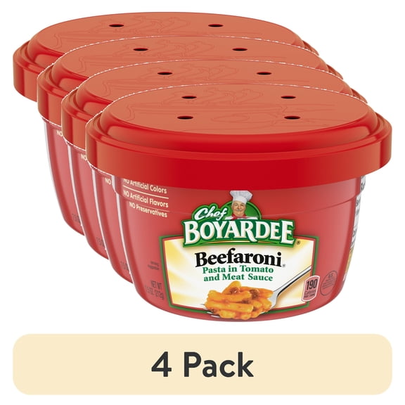 (4 pack) Chef Boyardee Beefaroni, Pasta in Tomato and Meat Sauce, Microwavable Meal, 7.5 oz. Bowl