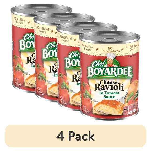 (4 pack) Chef Boyardee Cheese Ravioli in Tomato Sauce, Ready-to-Eat Meal, 15 oz. Can
