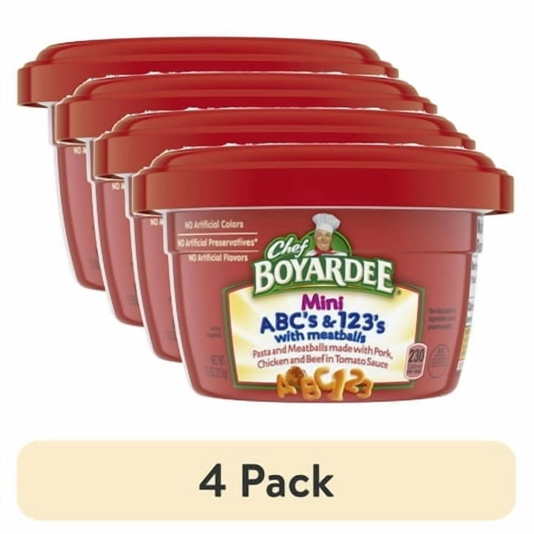 (4 pack) Chef Boyardee Mini ABC's and 123's with Meatballs in Tomato Sauce, Microwavable Meal, 7.5 oz. Bowl