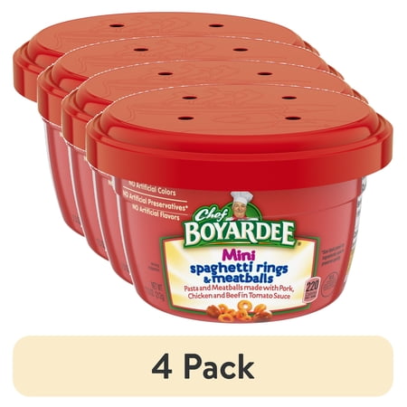 (4 pack) Chef Boyardee Mini Spaghetti Rings and Meatballs in Tomato Sauce, Microwavable Meal, 7.5 oz. Bowl