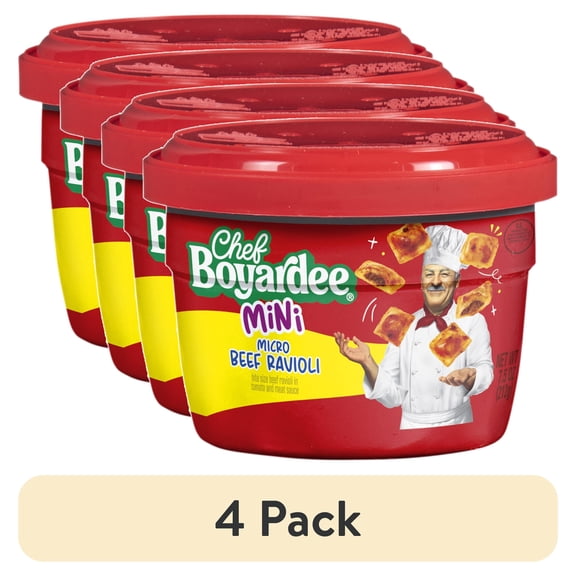 (4 pack) Chef Boyardee Mini Micro Beef Ravioli in Tomato and Meat Sauce, Microwavable Meal, 7.5 oz. Bowl