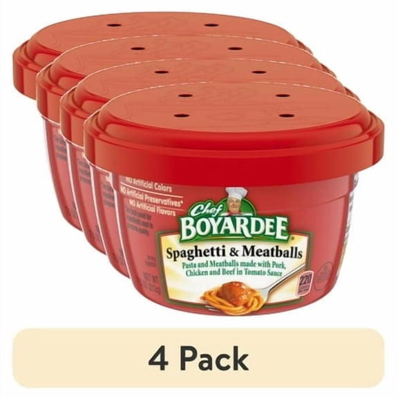 (4 pack) Chef Boyardee Spaghetti and Meatballs in Tomato Sauce, Microwavable Meal, 7.5 oz. Bowl