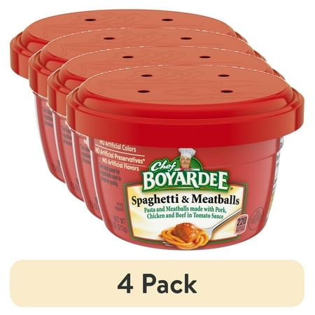 (4 pack) Chef Boyardee Spaghetti and Meatballs in Tomato Sauce, Microwavable Meal, 7.5 oz. Bowl