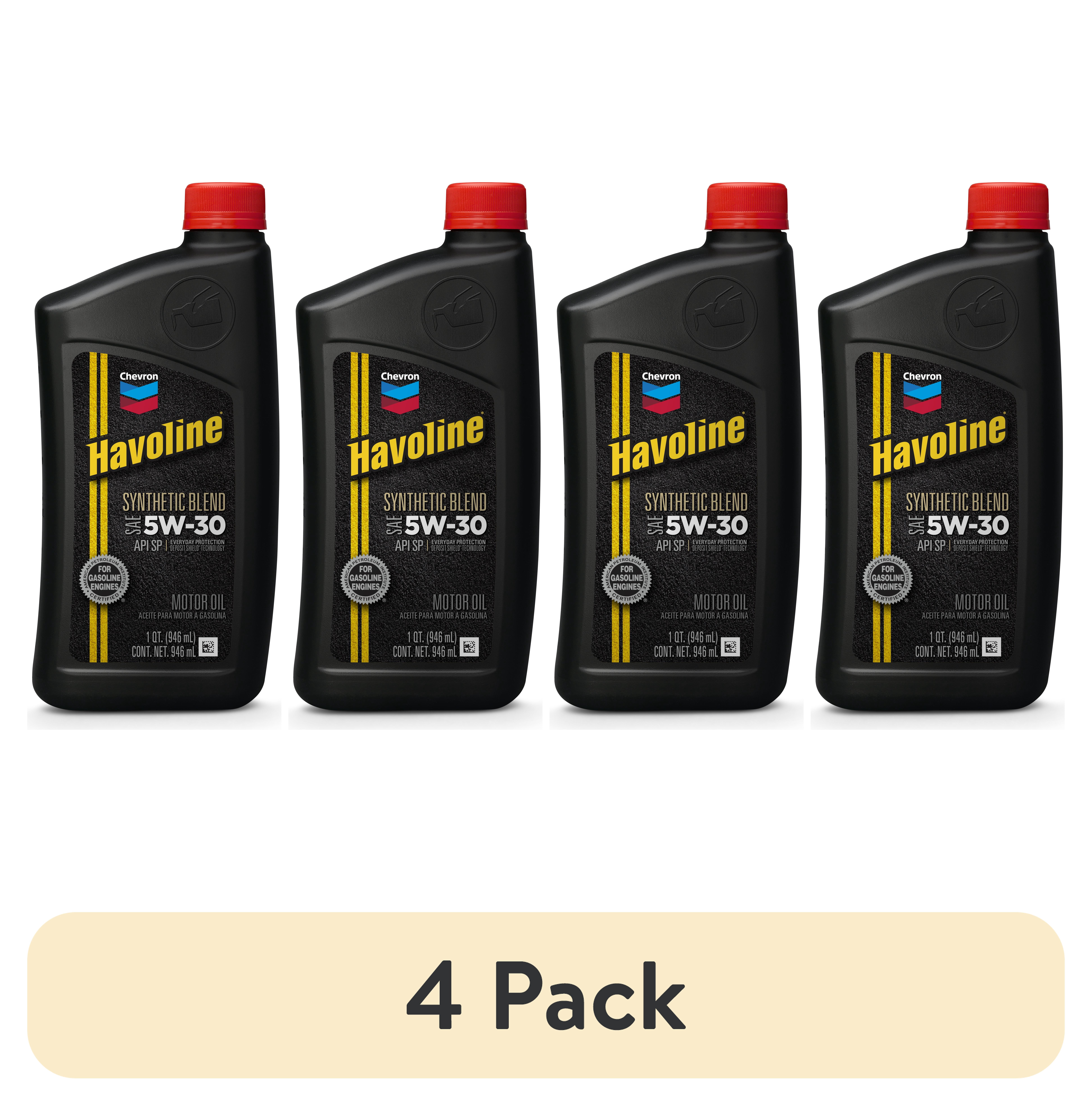 (4 pack) Chevron Havoline 5W-30 Synthetic Blend Motor Oil, 1 Quart