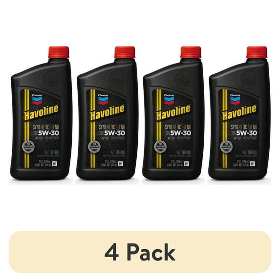 (4 pack) Chevron Havoline 5W-30 Synthetic Blend Motor Oil, 1 Quart