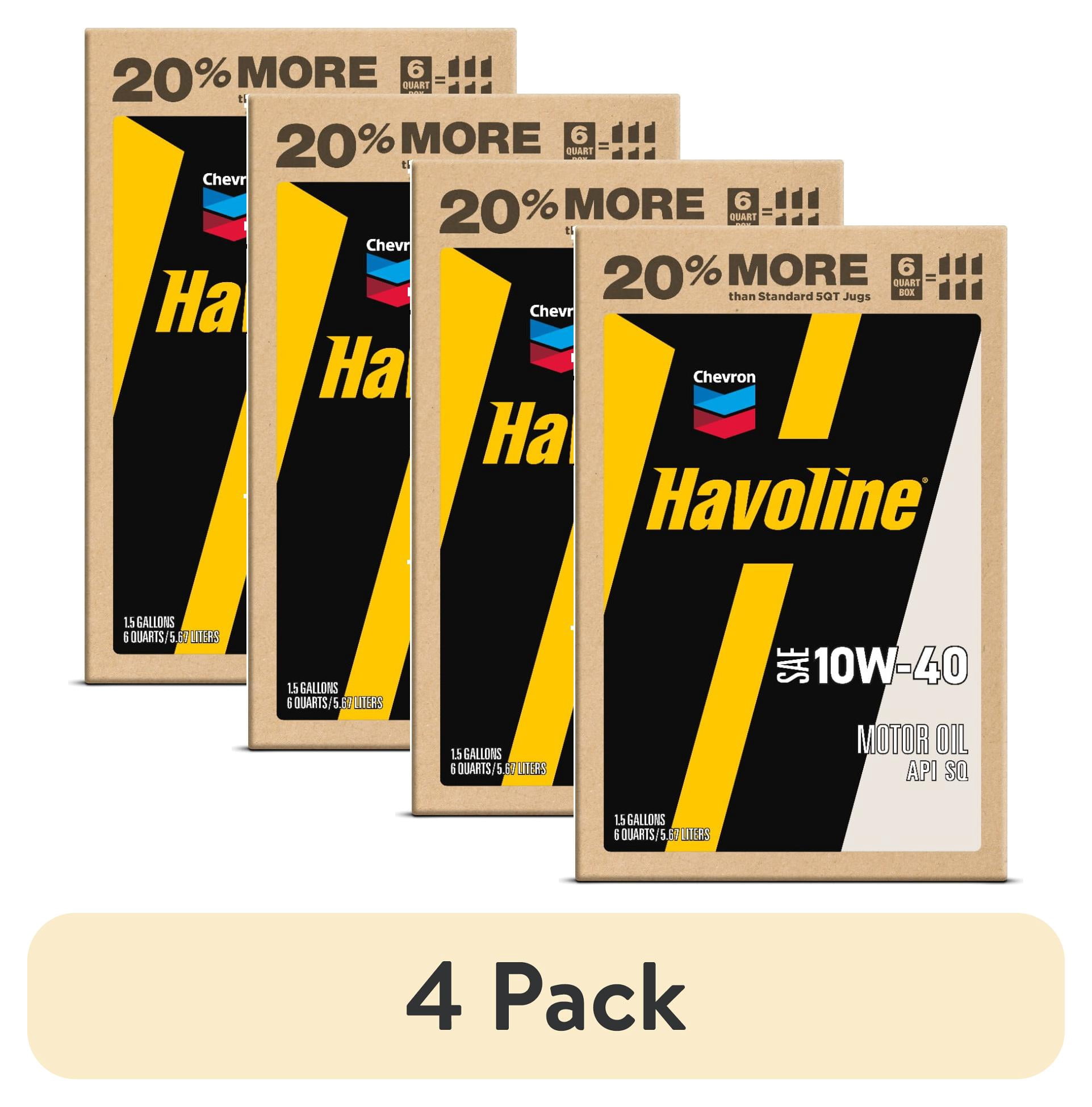 (4 pack) Chevron Havoline Conventional Motor Oil 10W-40, 6 Quart Smart Change Box