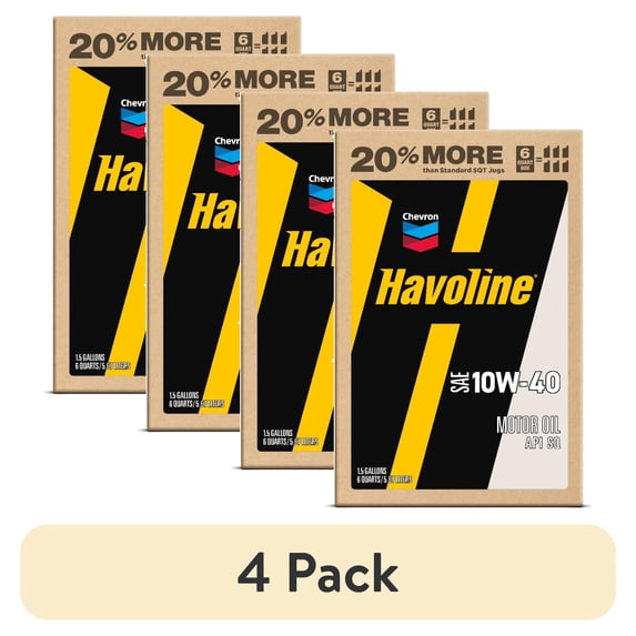 (4 pack) Chevron Havoline Conventional Motor Oil 10W-40, 6 Quart Smart Change Box