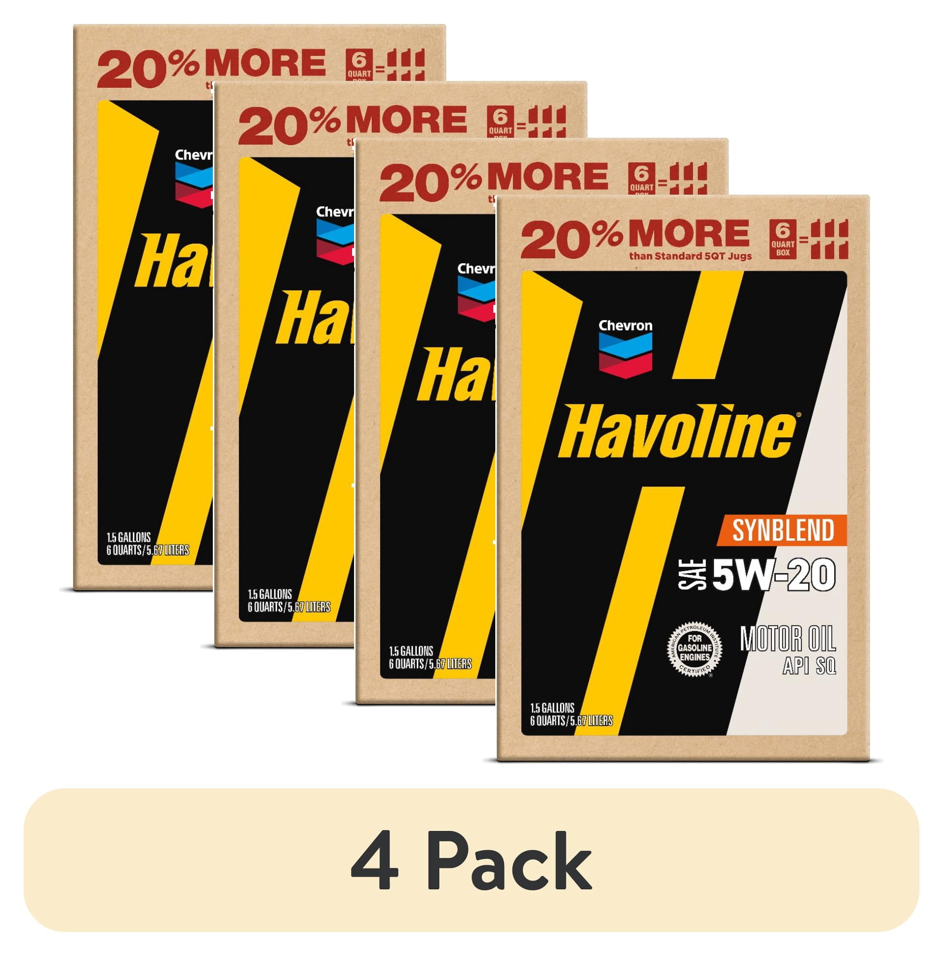 (4 pack) Chevron Havoline Synthetic Blend Motor Oil 5W-20, 6 Quart, Smart Change Box