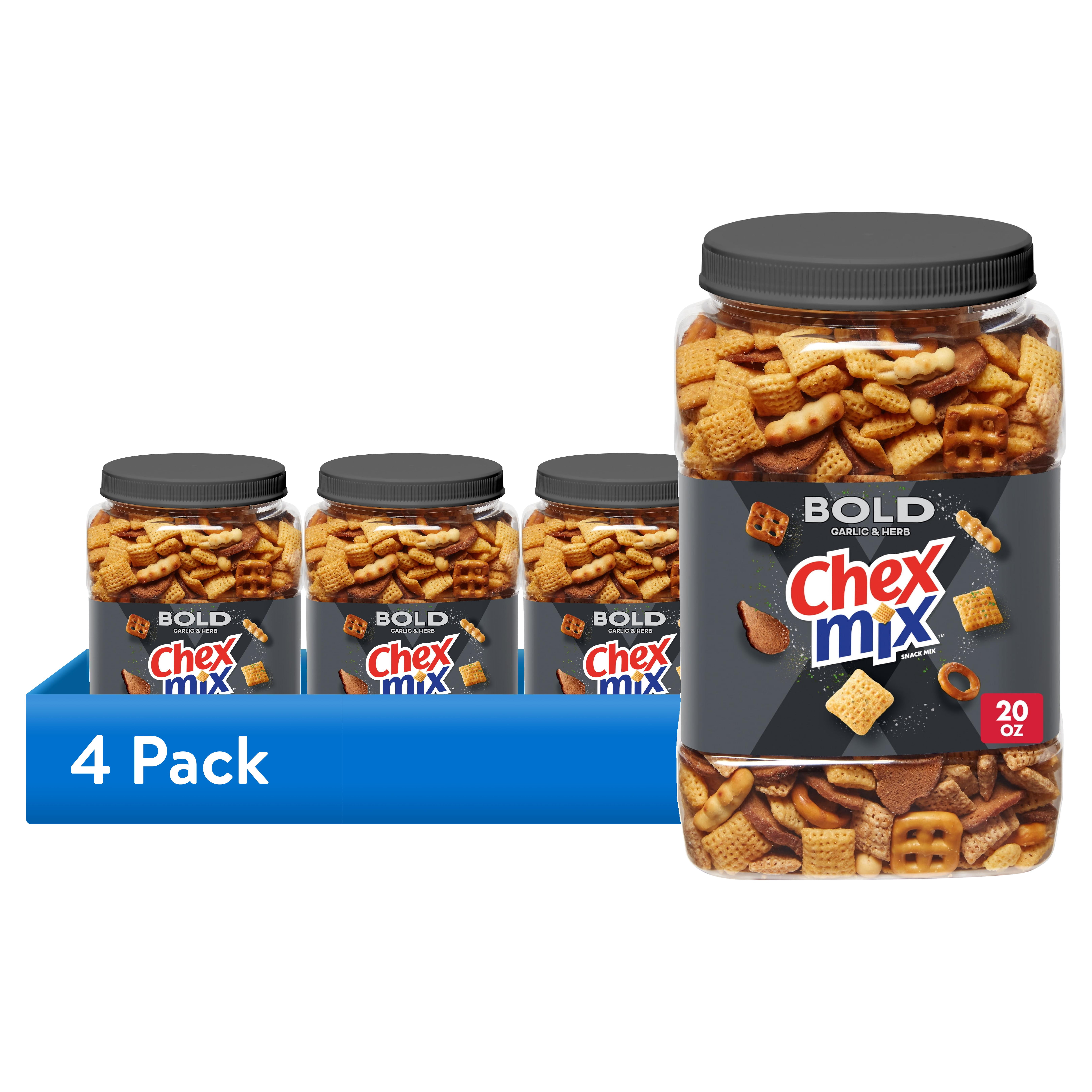 (4 pack) Chex Mix Bold Garlic and Herb Snack Mix, Salty Snacks Tub, 20 oz