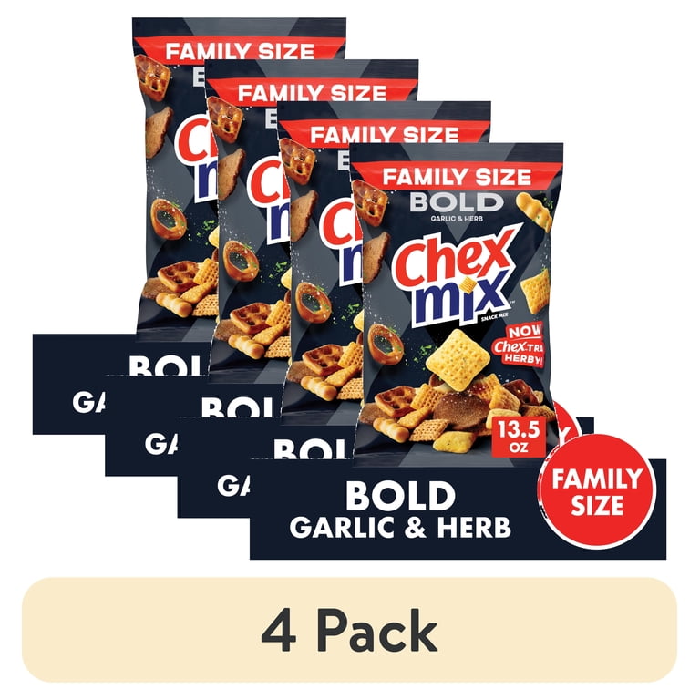 4 pack) Chex Mix Bold Garlic and Herb Snack Mix, Family Size