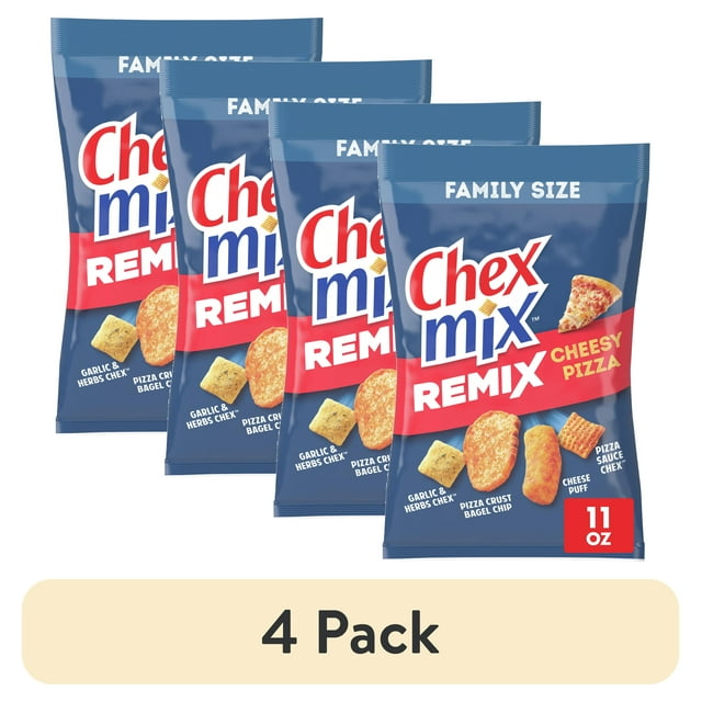 (4 pack) Chex Mix Remix Cheesy Pizza Snack Mix, Snacks, Family Size, 11 oz