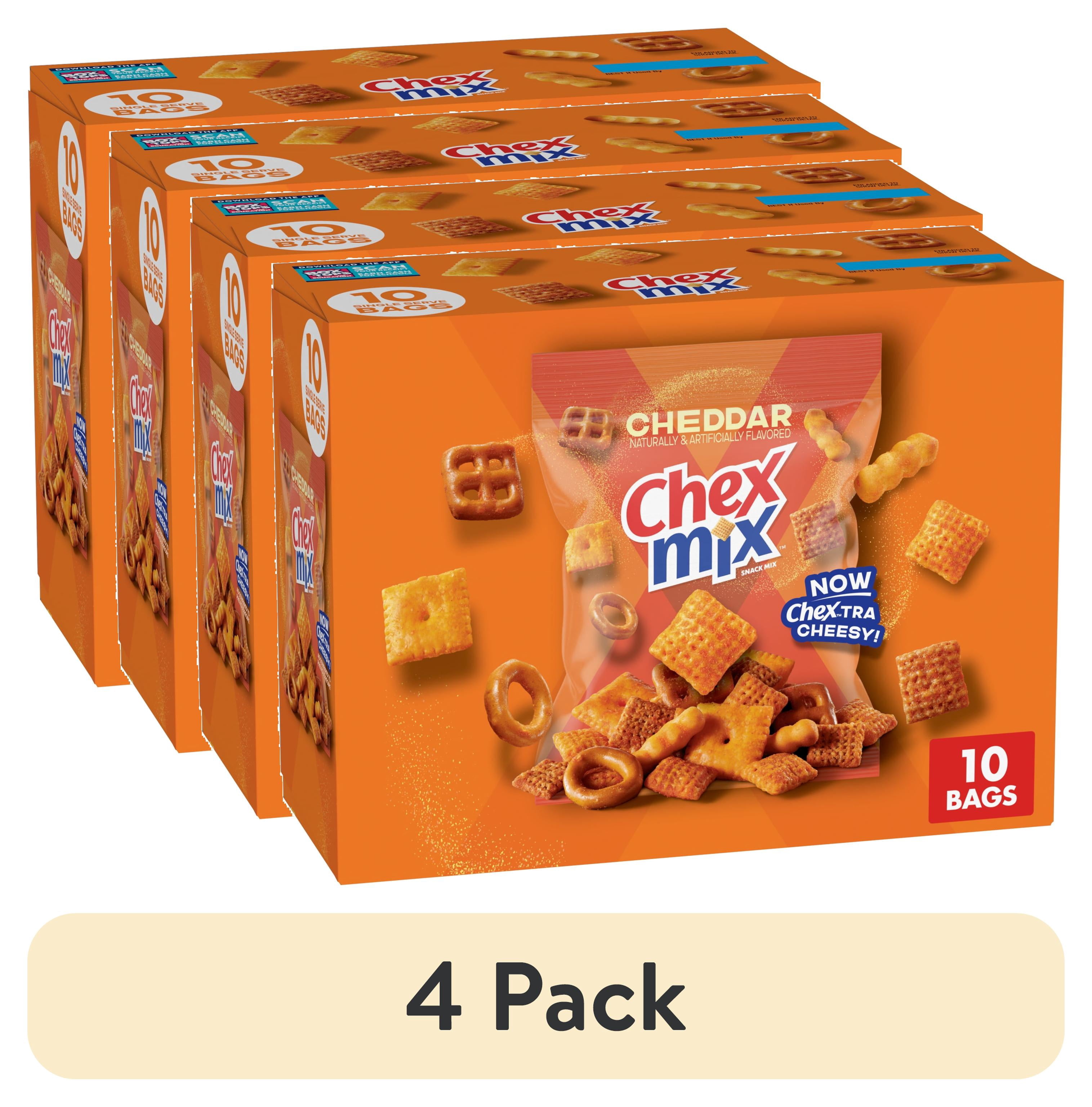 (4 pack) Chex Mix Cheddar Snack Mix, Single Serve Snack Bags, Multipack ...