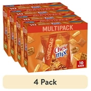 (4 pack) Chex Mix Cheddar Savory Snack Mix, Single Serve Snack Bags, Multipack, 10 Ct, 17.5 oz