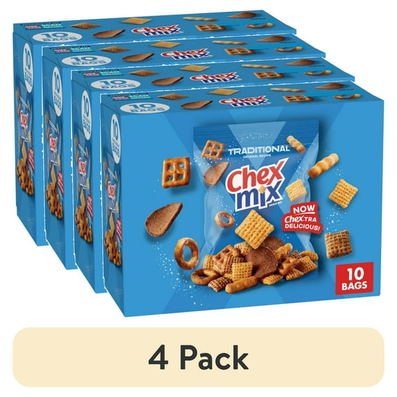 (4 pack) Chex Mix Snack Mix, Traditional Original Recipe, Multipack Snack Bags, 10 Count, 17.5 oz
