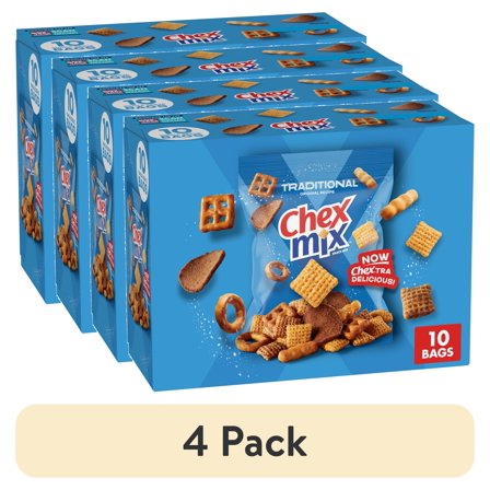 (4 pack) Chex Mix Snack Mix, Traditional Original Recipe, Multipack Snack Bags, 10 Count, 17.5 oz