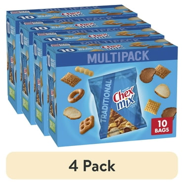 (4 pack) Chex Mix Traditional Snack Party Mix, Single Serve Snack Bags, Multipack, 17.5 oz, 10 Ct.