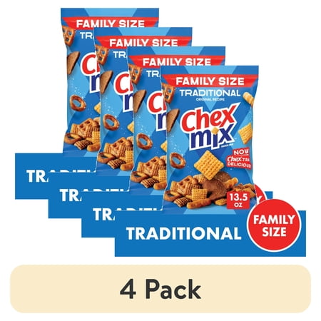 (4 pack) Chex Mix Traditional Original Recipe Snack Mix, Savory Snack Bag, Family Size, 13.5 oz