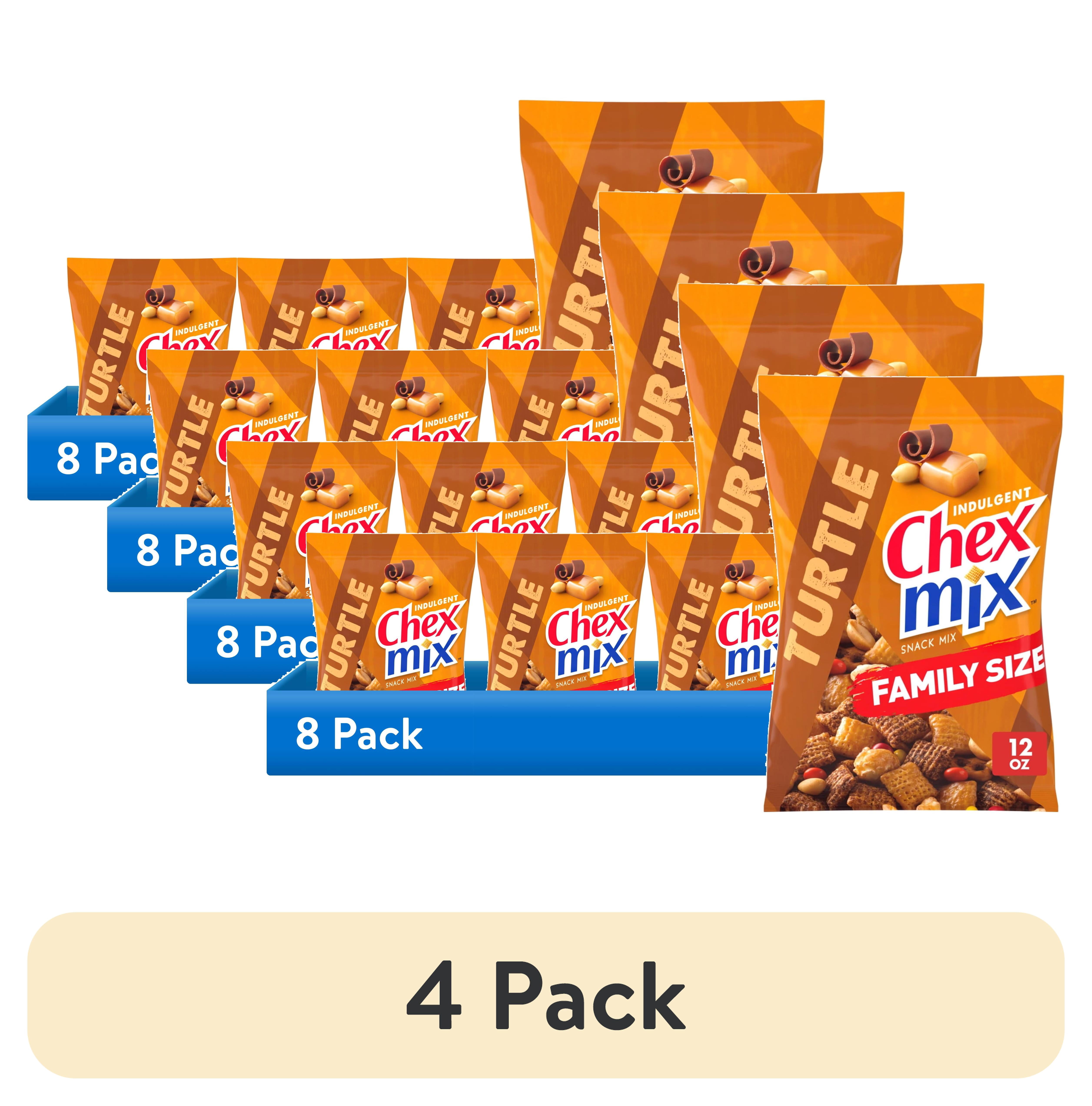 (4 pack) Chex Mix Turtle Snack Mix, Indulgent Snacks, Family Size, 13.5 oz
